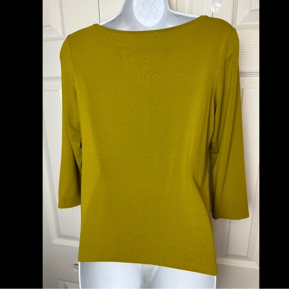 EILEEN FISHER Jersey Knit Tee T-Shirt Top Blouse Olive Green Scoop Neck Classic - Picture 4 of 7